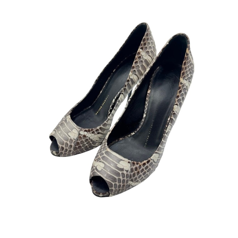 Giuseppe Zanotti Snakeskin Peep Toe Pumps Grey Brown Leather Stiletto Heels 37
